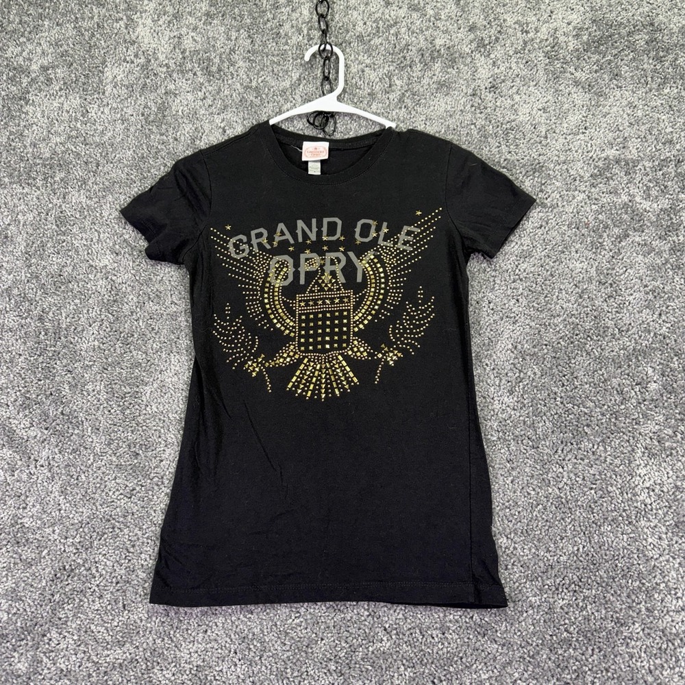 Grand Ole Opry Shirt Womens Small Black Studded Graphic Tee Nashville Casual